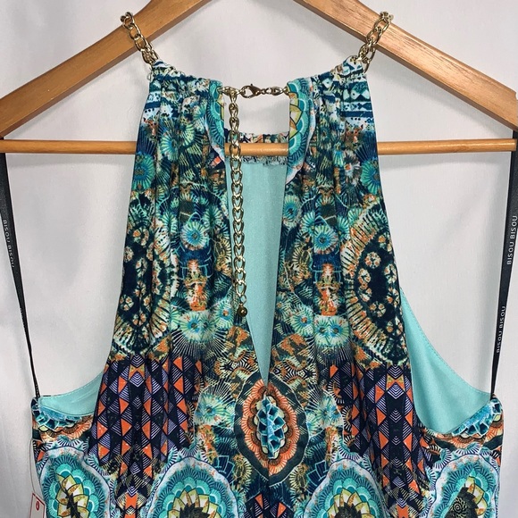 NWT Bisou Halter Bright Multicolored Bohemian Adjustable Chain Closure Dress - Picture 5 of 5